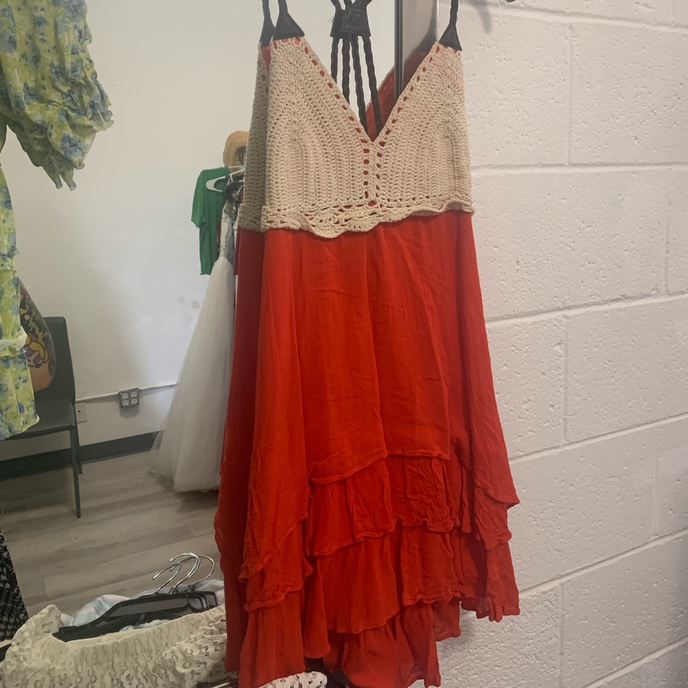 Double Zero Orange Tank with crochet detailing